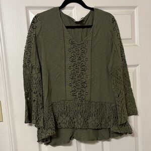 Style & Co. Olive Lace Sleeve Stretchy Blouse